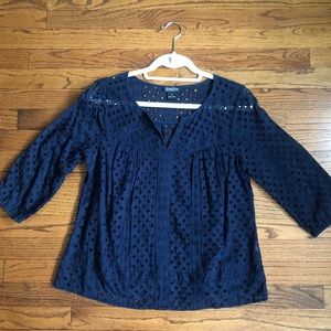 Lucky Brand Navy eyelet top